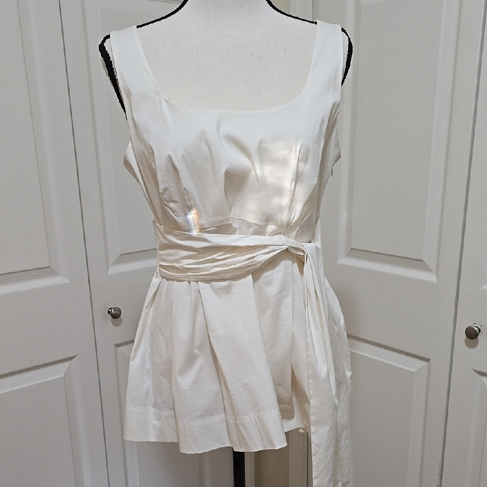 NWT Ann Taylor Ivory Sleeveless Blouse with Waist Tie 10P